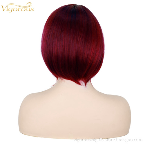 Pixie Cut High Quality Cheap Price Side Part Short Pre Plucked Natural Hairline Straight Wave For Women Synthetic Bob Hair Wigs